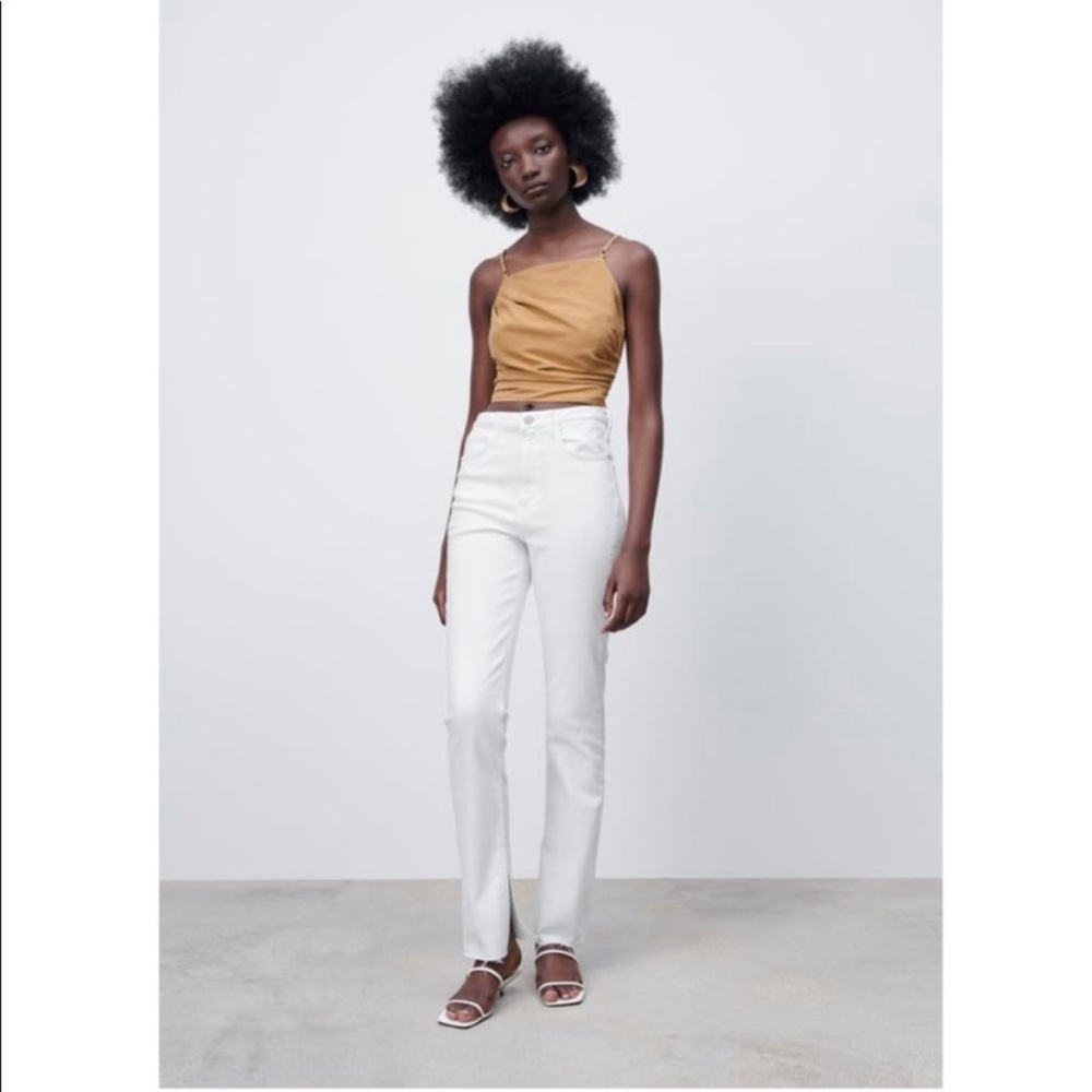Zara Slim Flared Split White Jeans